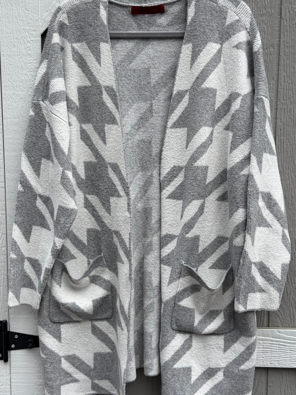 Scarlett Gray & White Geometric Open-Front Cardigan